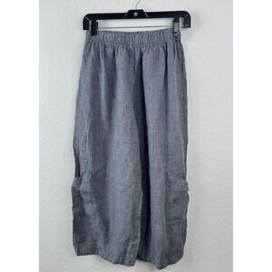 BRYN WALKER Casbah 100% Linen Wide Leg Light Gray Cropped Pants Sz S Lagenlook
